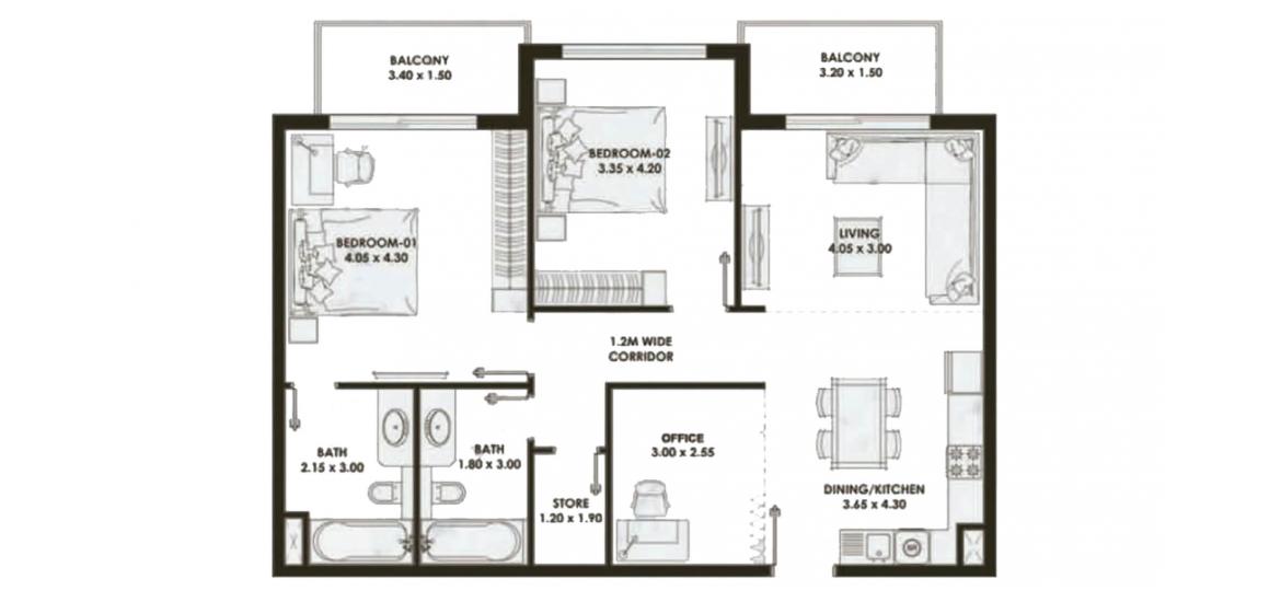 Floor plan «106sqm», 2 bedrooms in PEARLZ