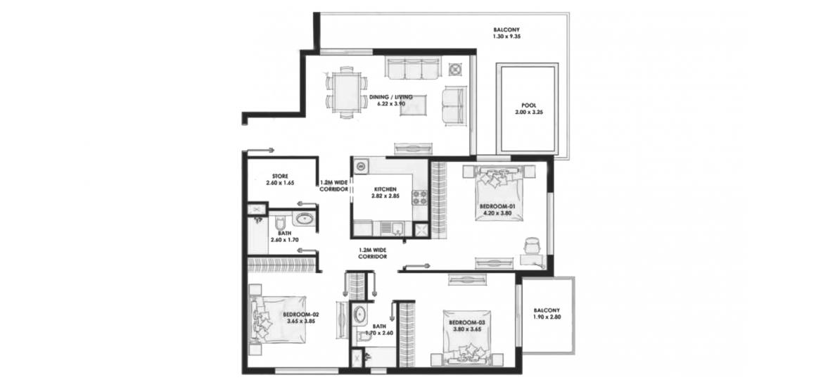 Floor plan «154sqm», 3 bedrooms in PEARLZ