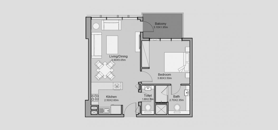 Floor plan «62 SQ.M 1 BR TYPE 01-C», 1 bedroom in MILLENNIUM TALIA RESIDENCES