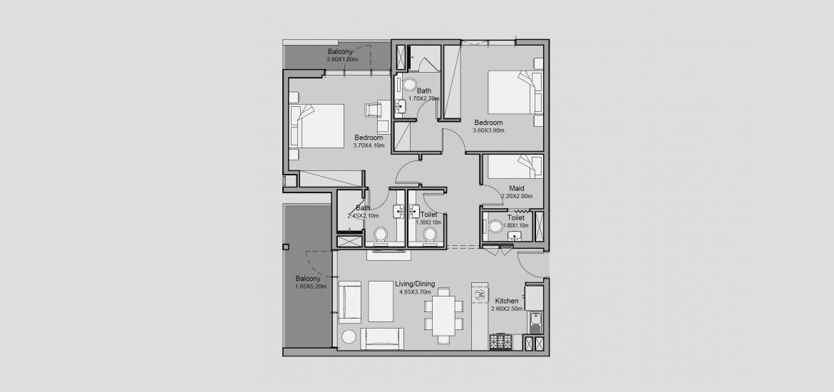 Floor plan «105 SQ.M 2 BR TYPE 04», 2 bedrooms in MILLENNIUM TALIA RESIDENCES